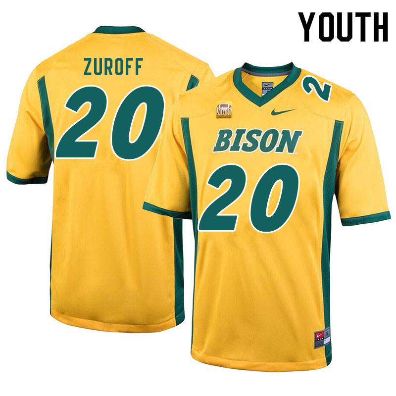 Youth #20 Braden Zuroff North Dakota State Bison College Football Jerseys Sale-Yellow - Click Image to Close